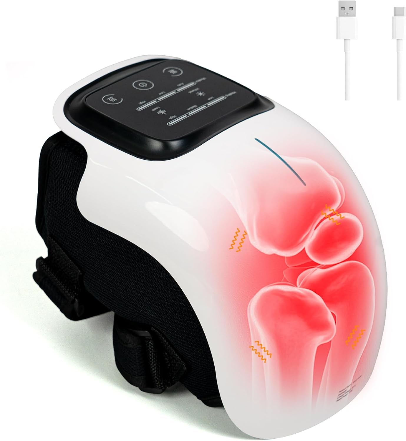 Knee Massager with Heat and Vibration,White | Cordless Wraparound Design, 3 Heat Levels, 3 Vibration Modes, Red Light, LED Touch Control, Gift for Women Men
